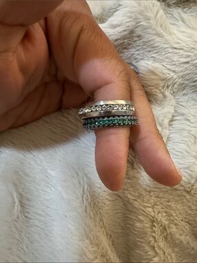 Silver Stacked Crystal and Emerald Band Rings - Women Jewelry
